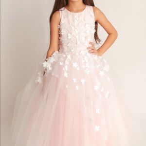3D flower embellished tulle dress withombré peplum